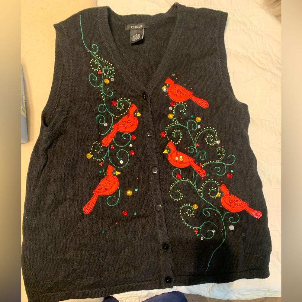 Cardinal Embroidered Black Vest